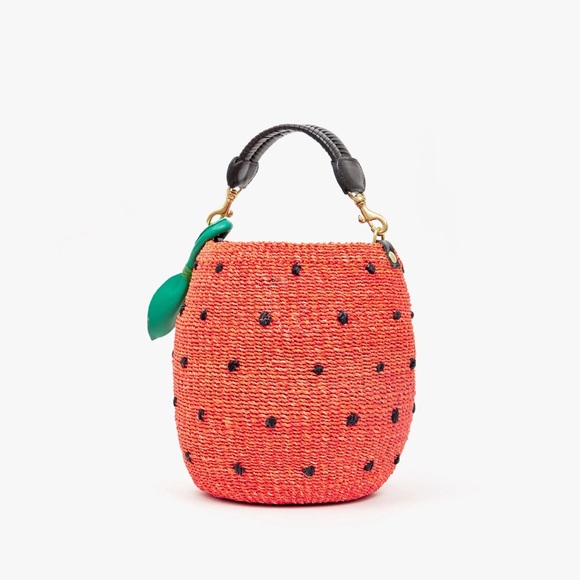 Clare V. Top Handle Hand Woven Strawberry Fruit Bag NWT Removable Handle - Picture 3 of 6